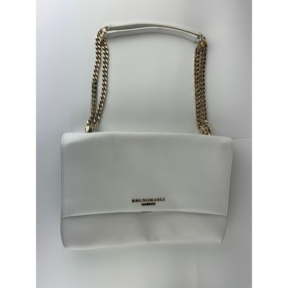 Bruno Magli White Leather Shoulder Bag Gold Chain Strap Made in Italy
